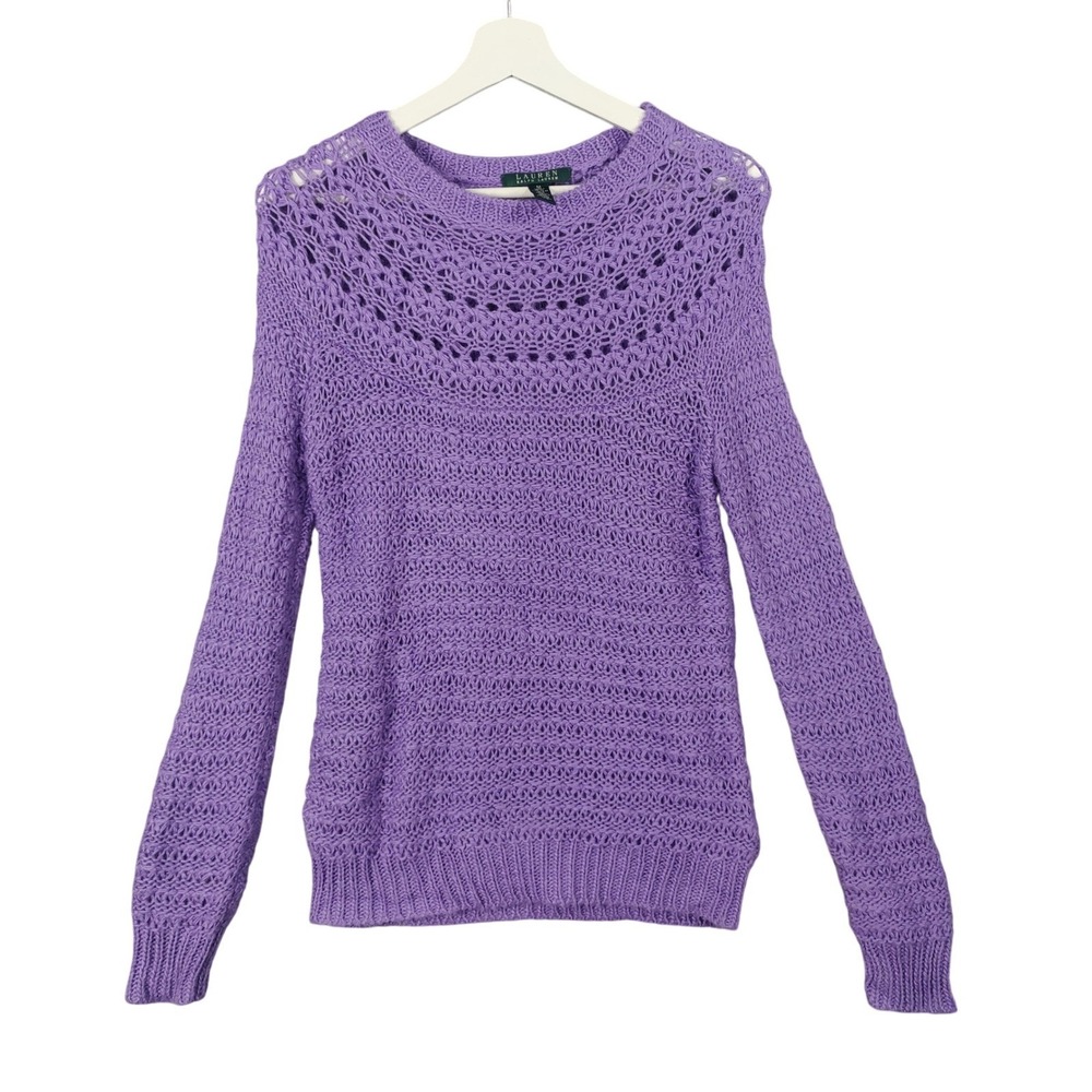 Ralph Lauren LRL Womens Coastal Preppy Alpaca Wool Open Sweater M Knit Crochet